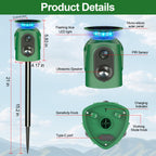 360° Solar Animal Repellent,Ultrasonic Cat Repellent Outdoor,Solar Animal Repeller with Motion Sensor,Waterproof Rabbit Repeller with Flashing Light Defender Dog Squirrel Deer Birds for Yard Orchard