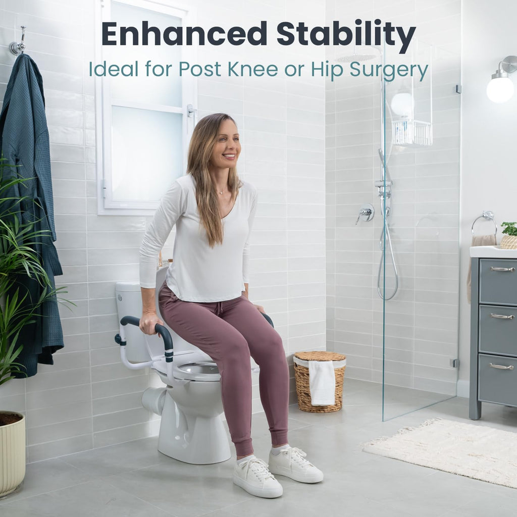 Toilet Safety Rails (250lb) - Adjustable Toilet Safety Rails, Toilet Bar for Elderly Adults, Toilets Rails for Seniors, Toilet Seat with Handles for Elderly & Disabled-Easy Installation-2 Pack