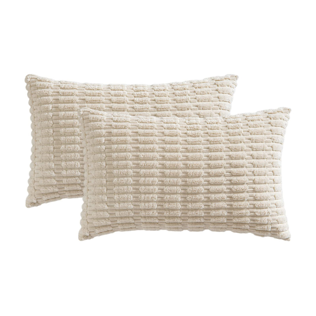 MIULEE Pack of 2 Corduroy Decorative Throw Pillow Covers 12x20 Inch Soft Boho Striped Pillow Covers Modern Farmhouse Christmas Home Decor for Sofa Living Room Couch Bed Cream White