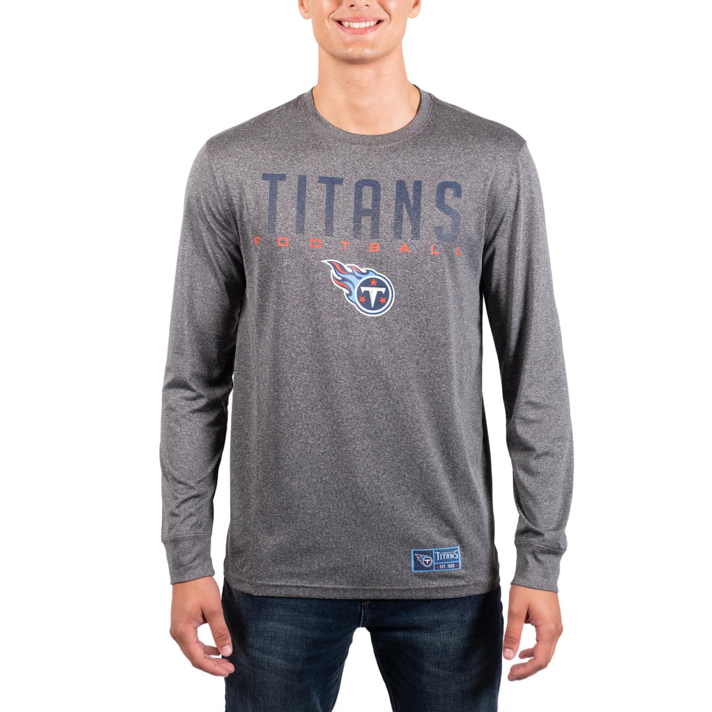 Ultra Game NFL Men's Active Quick Dry Long Sleeve T-Shirt, Tennessee Titans, Heather Charcoal, X-Large