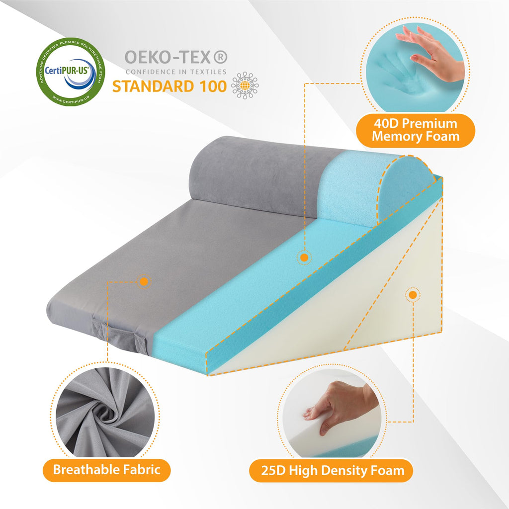 Ruqmuis 3PCS Wedge Pillow Set for After Surgery, Wedge Pillow Headboard, Adjustable 9&12 Inch Bed Pillow Wedge for Sleeping, Acid Reflux, Orthopedic Pillow Wedge for Back Pain Relief, Gerd, Velvet