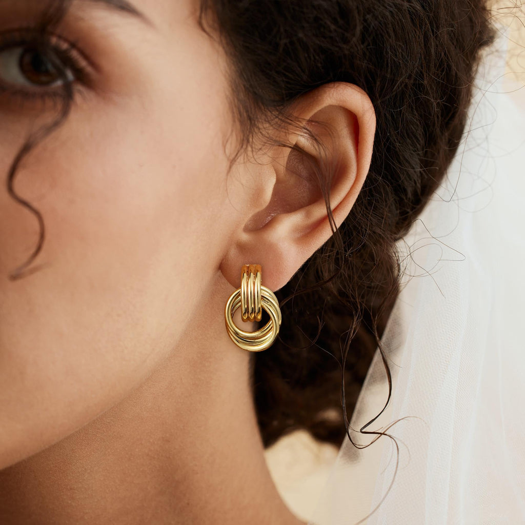Trendy Gold Plated Knot Earrings for Women Chunky Statement Drop Dangle Earrings Lightweight Hypoallergenic Fashion Accessories Gifts for Womens Gold Jewelry
