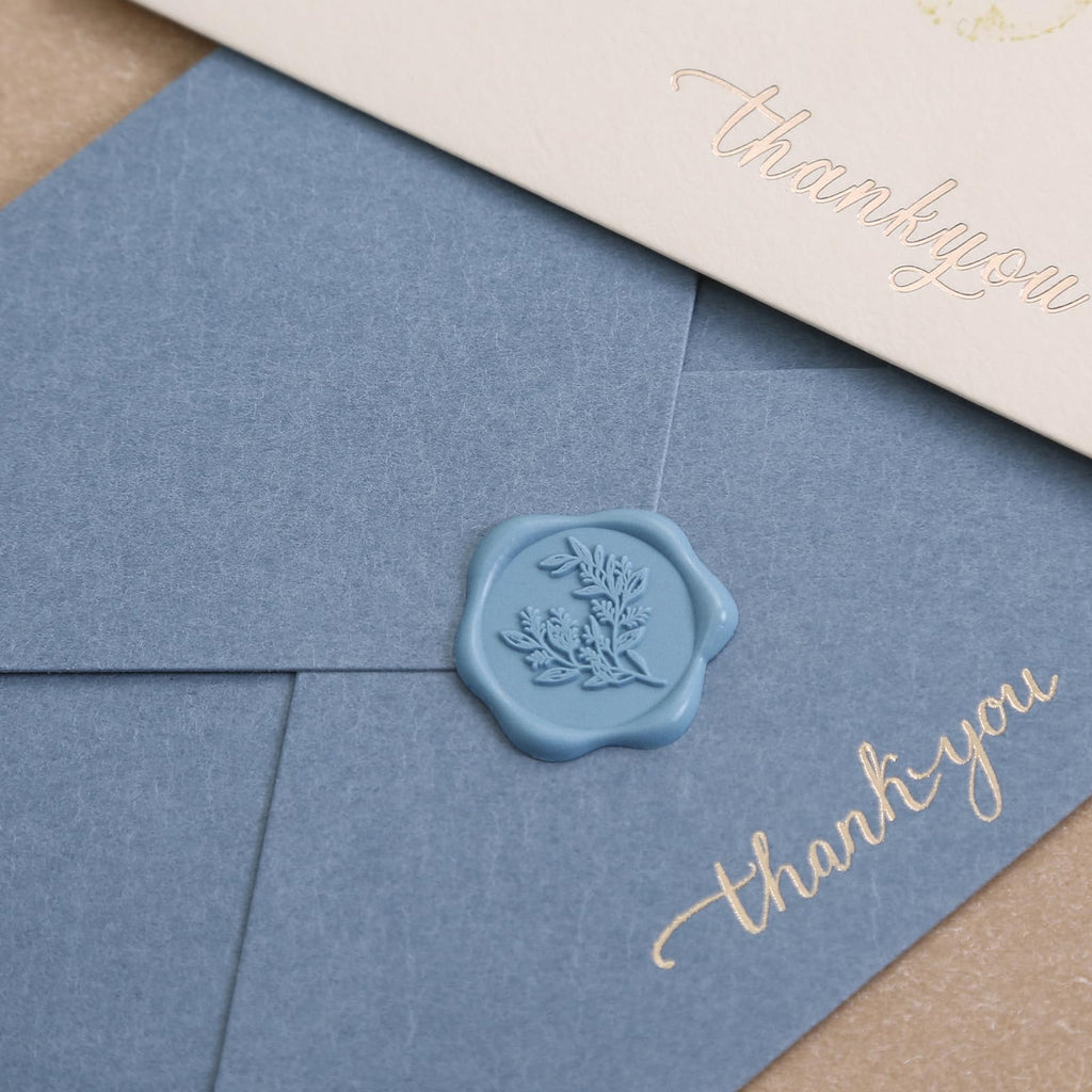 UNIQOOO Wax Seal Stickers - Eucalyptus Wedding Invitation Envelope Seal Stickers, 50 Pcs Self- Adhesive Dusty Blue Stickers, Perfect for Invitation, Christmas, Gift Wrapping