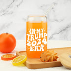 In My Trump 2024 Era, Trump Gift, Gift for Dad ,Gift for Mom, Patriotic Tumbler, Trump 2024, Friend Gag Tumbler, Coworker Gag Novelty Cup, Trump for President Glass Can, Trump Beer Cup w/Straw and Lid