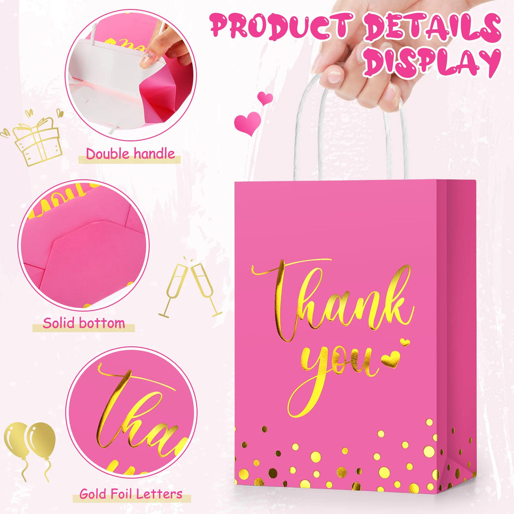 Tinlade 30 Pcs Thank You Gift Bags with Tissue Paper Gold Thank You Wedding Bags with Handle for Graduation Business Shopping Wedding Baby Shower Party Favors(Rose Red)