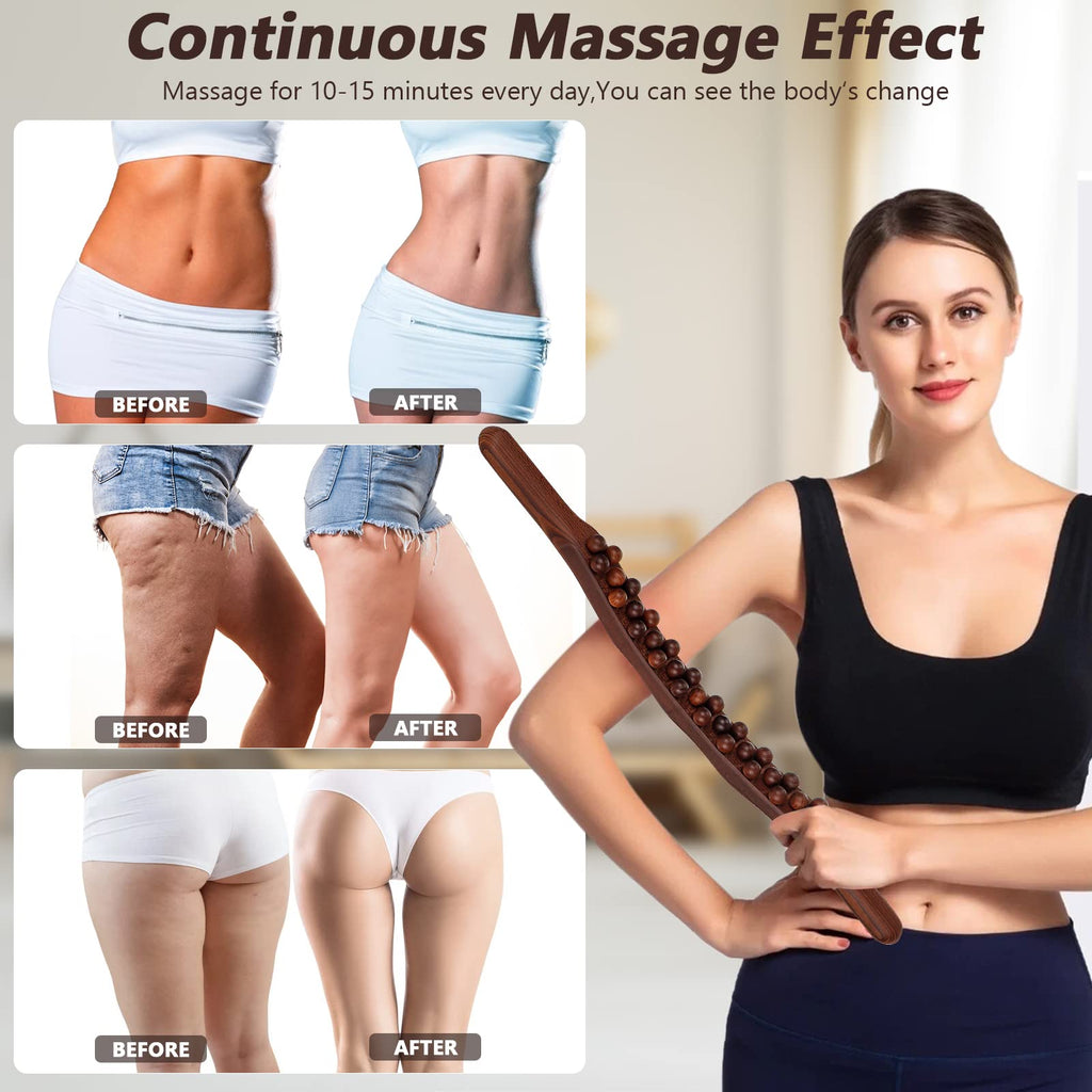 Guasha Wood Stick Tools Wood Therapy Massage Tools for Body Shaping,31 Beads Back Massage Roller Stick,Lymphatic Drainage Massager for Body Shaping (31beads)
