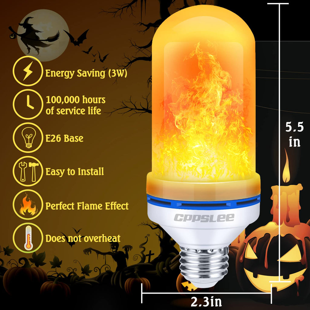 CPPSLEE LED Flame Light Bulbs, 4 Modes Flickering Light Bulbs, E26 Base Fire Flame Bulb, Halloween Decorations Outdoor Indoor, Halloween Light Bulbs (Yellow, 2 Pack)