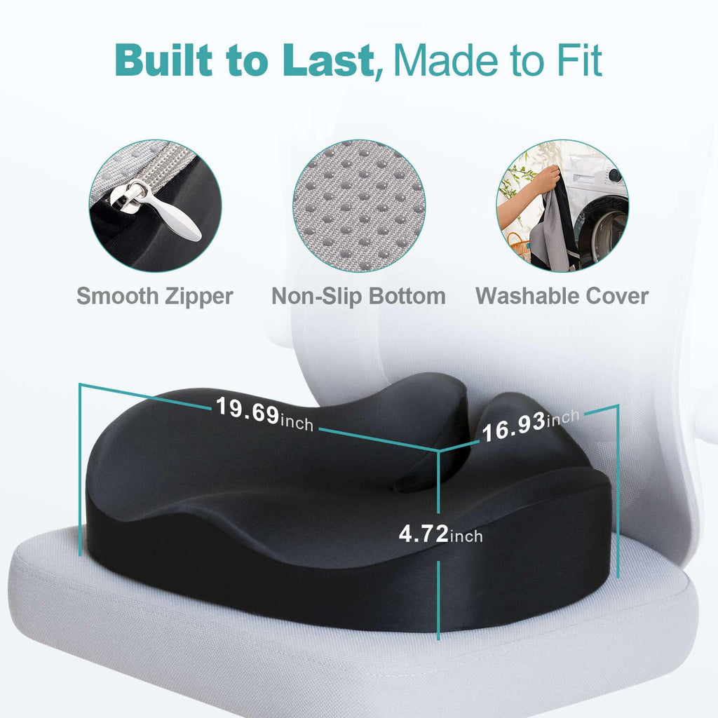 Seat Cushion for Office Chair, Memory Foam Sciatica Pain Relief Pillow, Seat Cushion for Hip, Tailbone, Coccyx Pain, Desk Chair Cushion for Office, Gaming, Car, Wheelchair
