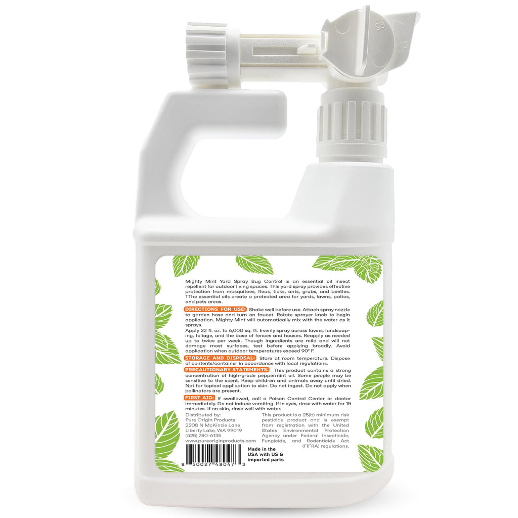 Mighty Mint Peppermint Oil Lawn & Yard Bug Control Spray – Natural Outdoor Pest Repellent for Fleas, Ticks, Mosquitoes, Ants, and More – Plant-Based, Extra-Strength Formula – 32 oz