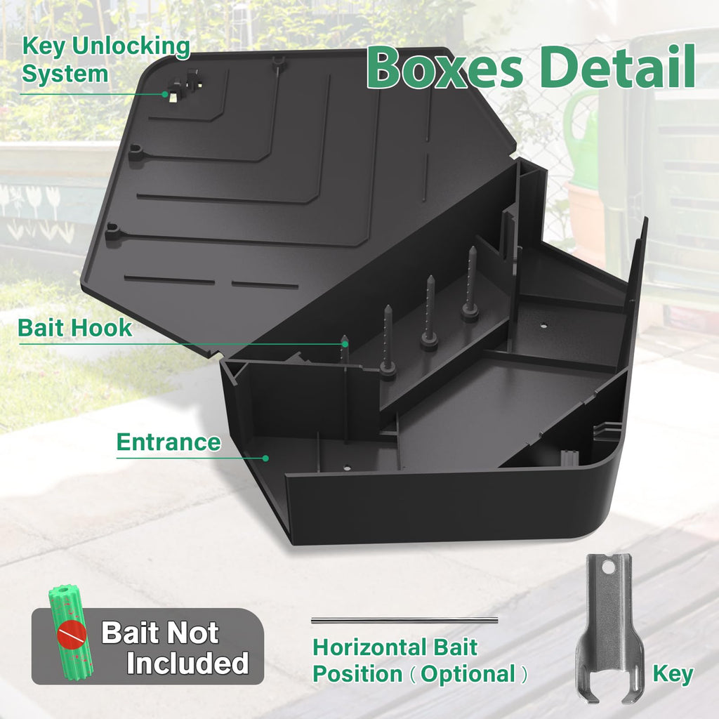Anblak 2 Pack Rat Station Box with Keys, Rodent Station Keeps Rats Away, Keeps Children and Pets Safe, Key Unlocking, Reusable & Long-Lasting, Indoor & Outdoor