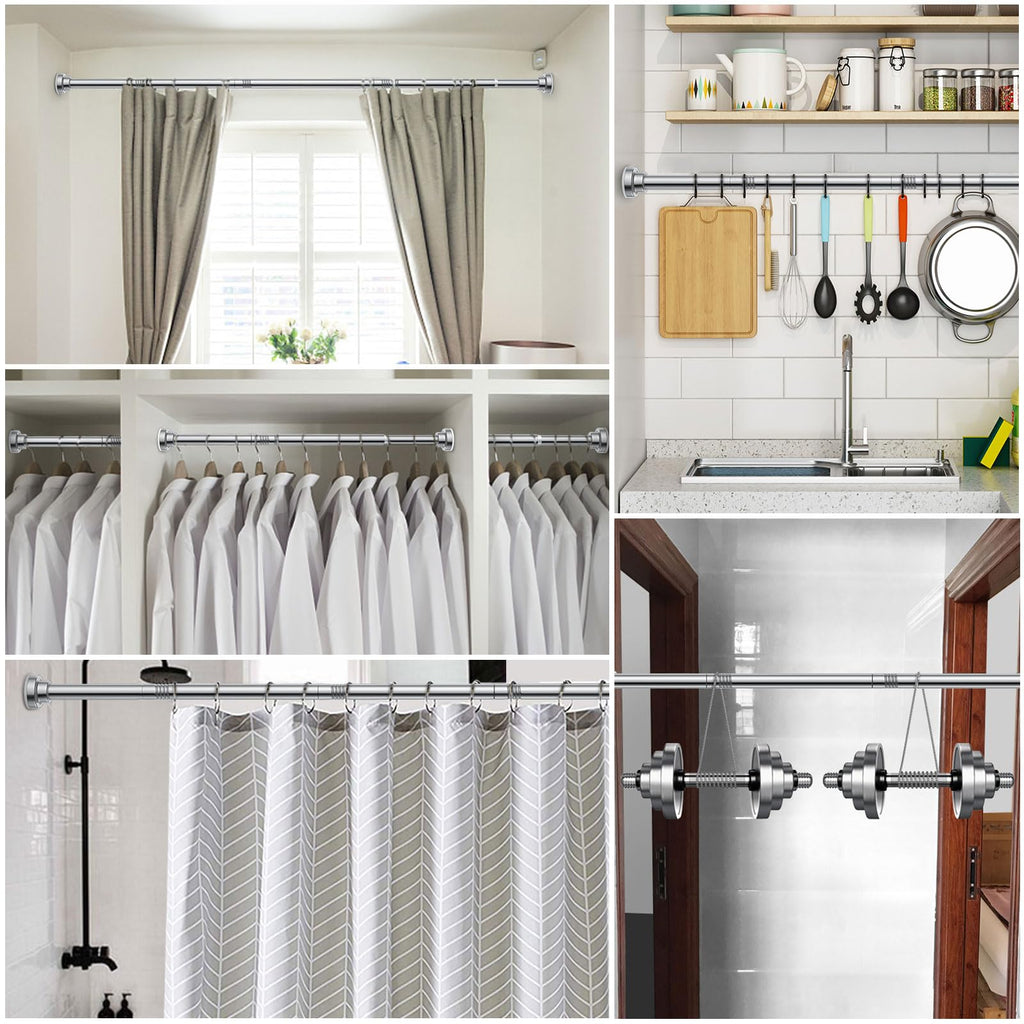Ausemku Shower Curtain Rod Tension - 26-76 Inch Never Rust Non-Slip Spring Tension Curtain Rod No Drilling Stainless Steel Curtain Rod Use Bathroom Kitchen（Silver）