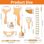 Chumia 10 Pieces Wood Massage Tools Wooden Maderoterapia Kit Therapy Tools Massage Roller Lymphatic Drainage Health Care for Neck Leg Back Arm Body Muscle Pain Relief
