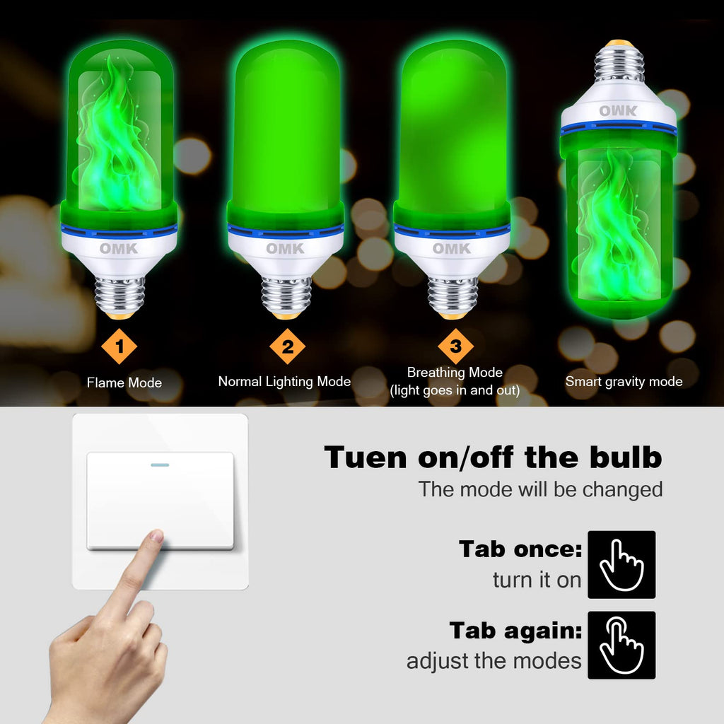 OMK - Christmas Decorations LED Flame Effect Light Bulbs - Newest Upgraded 4 Modes Green Fire Simulated Lamps - Holiday/Christmas Gifts/Indoor/Outdoor Decoration Lights (2Pack)