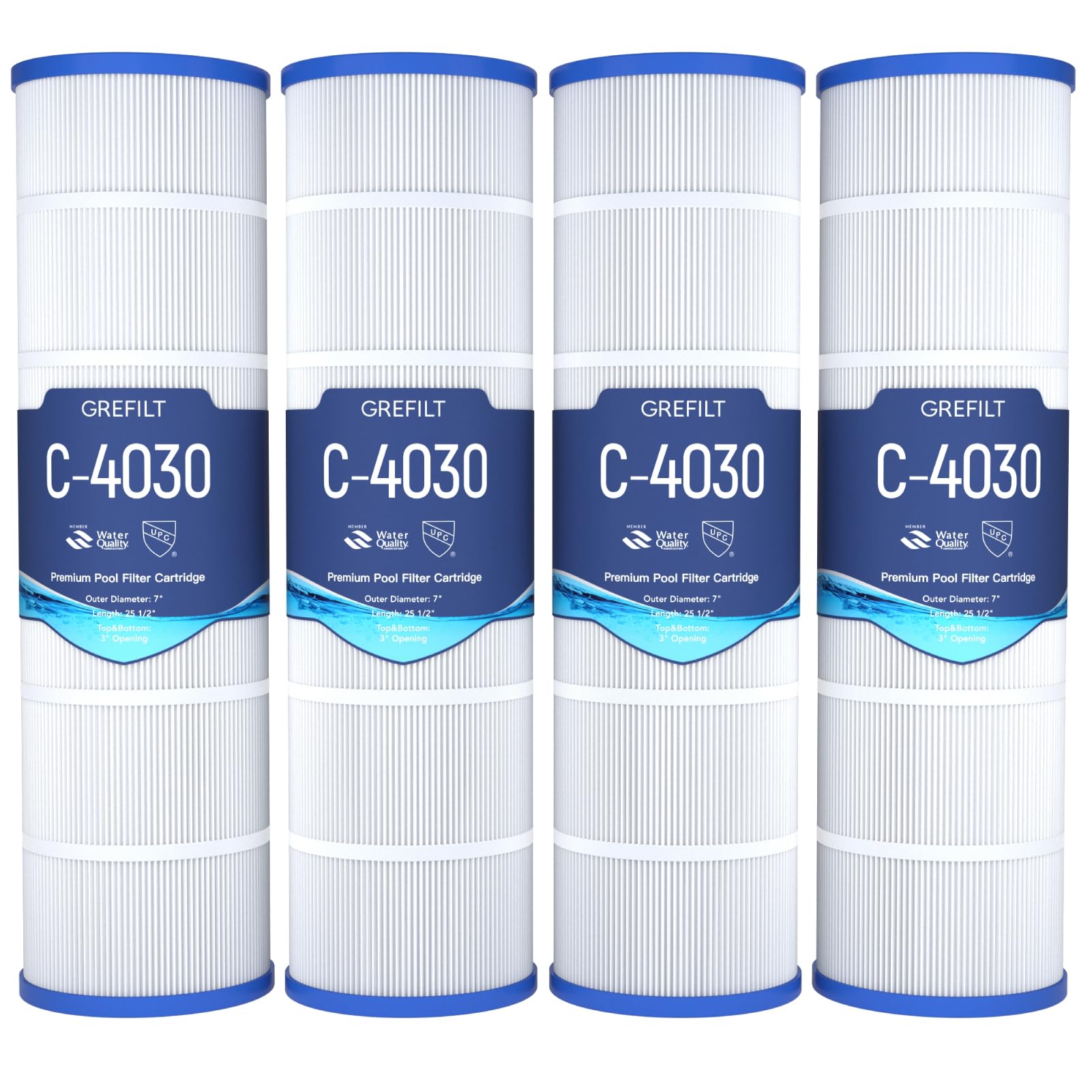 Grefilt 4-Pack C4030 Pool Filter Cartridges, Compatible with Hayward SwimClear C4030, C4025, C4020, Replaces Pleatco PA106, Hayward CX880XRE, Unicel C-7488, 425 sq.ft