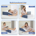 Welzona 8inch Wedge Pillow for Legs, Gel-Infused Memory Top Foam Layer Bed Wedge Pillow for Leg, Knee, Ankle, Triangle Leg Pillow Wedge for Side Sleeping, White/Navy Blue