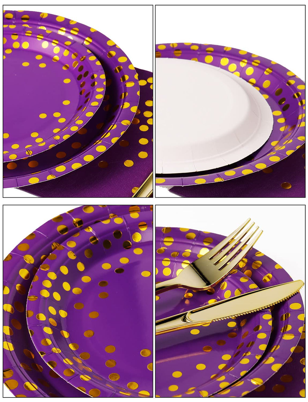 Nkaiso 141 Pieces Purple Gold Party Supplies, Party Dinnerware Sets Include Paper Plates Napkins Cups Silverware, for Wedding Bridal Shower Engagement Birthday Parties Decoration -20 Serves