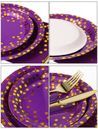 Nkaiso 141 Pieces Purple Gold Party Supplies, Party Dinnerware Sets Include Paper Plates Napkins Cups Silverware, for Wedding Bridal Shower Engagement Birthday Parties Decoration -20 Serves