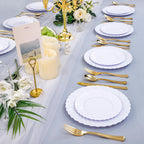 U-QE 100 Pieces White Plastic Plates - Premium Heavy Duty Plastic Plates for Wedding and Party Use Including 50PCS 9 '' Plastic Dinner Plates & 50PCS 6.5 '' Plastic Dessert Plates