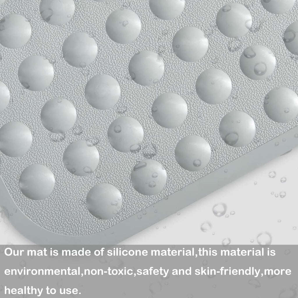 Yanzifly Bathtub Mat Non Slip Bath Mat for Tub Silicone Soft & Safe, Bath Tub Mat Non Slip Shower Mats, Suction Cups Bath Tub Anti Slip Matt for Kids Elderly Non Toxic, Machine Washable-Grey