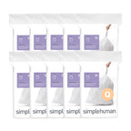 simplehuman Code Q 200 Count, Genuine Custom Fit Liners, Drawstring Trash Bags in Dispenser Packs, 50-65 Liter / 13-17 Gallon, White
