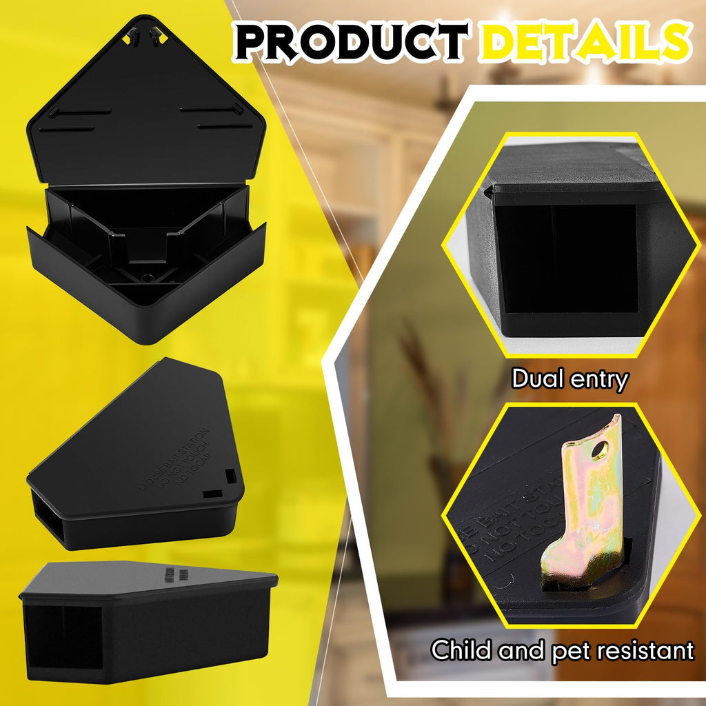 Qualirey 36 Pcs Mice Station with Keys Mouse Bait Stations Waterproof Mice Stations Outdoor Mice Traps Bait Boxes for Mice Indoor Outdoor, Bait Not Included, Suitable for Small Mice (Black)