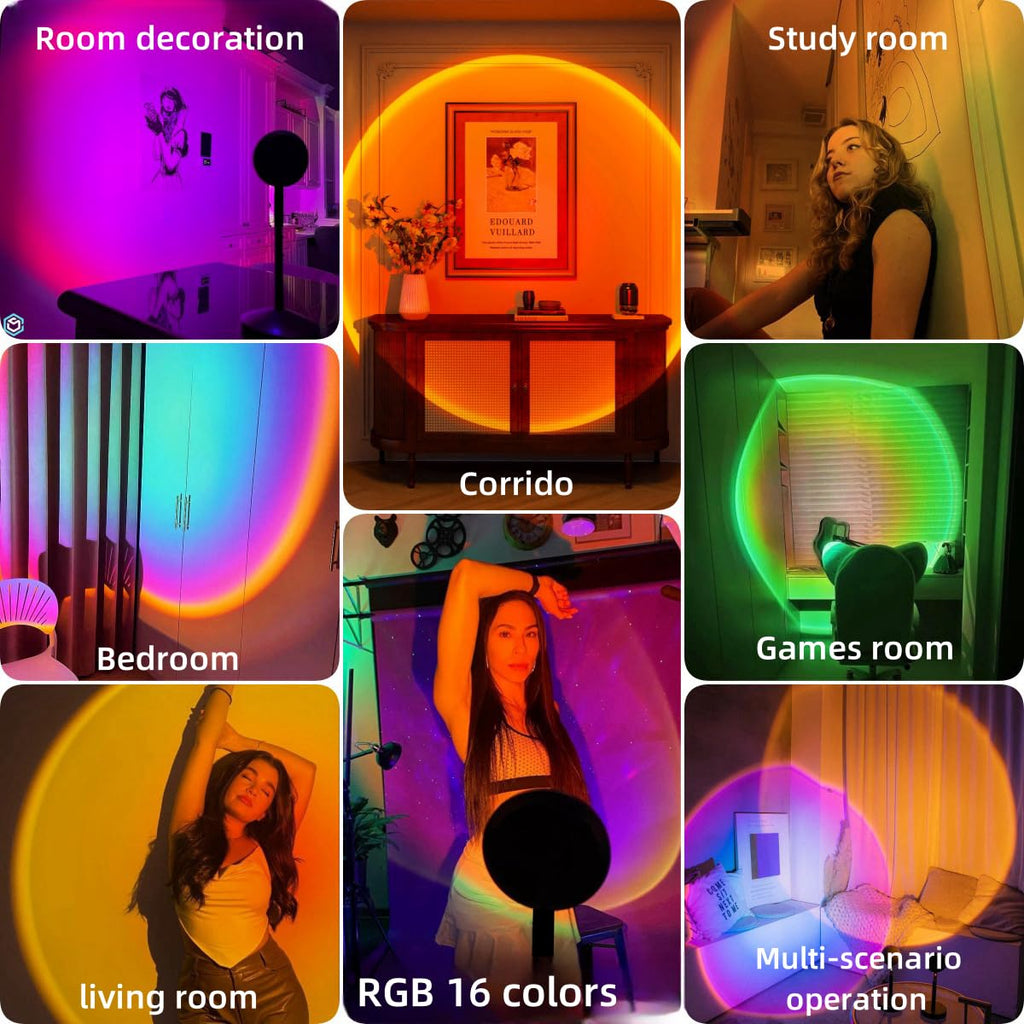 JIMEI Sunset Lamp Projector Led Lights for Bedroom Night Light RGB Lights Sun Sunlight Sunrise Lamp 10w 360° Rotation Mood Lighting Home/Room Decor Christmas Gifts for Women