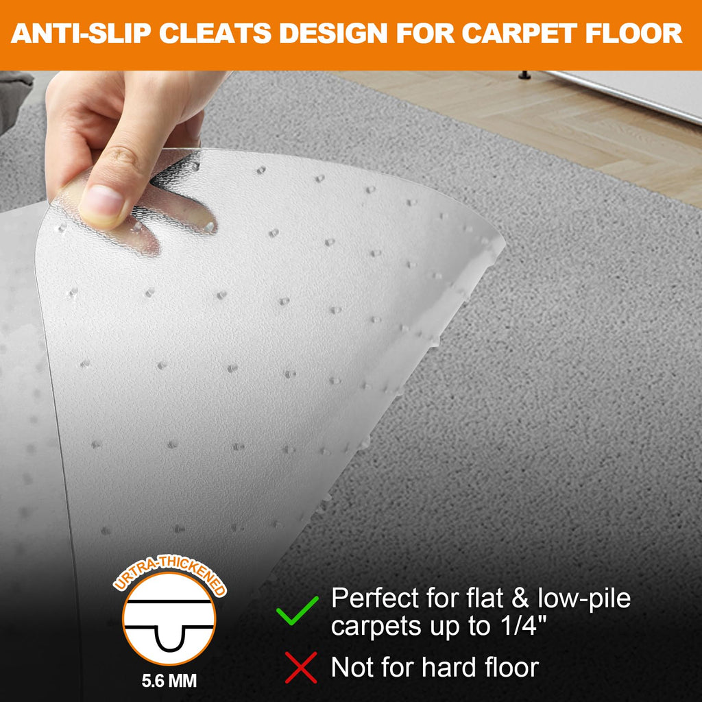 Thickened Chair Mat for Carpet- 47.5" x 35.5" Low Pile Carpet Protector for Office Computer Desk Chair. Heavy Duty Desk Chair Mat for Carpeted Floors