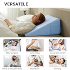 Bedluxe Wedge Pillow for Sleeping, 10 inch Elevated Support Bed Wedge Pillow, Breathable Triangle Pillow Wedge with Cooling Memory Foam Top - Removable Washable Cover, Light Blue