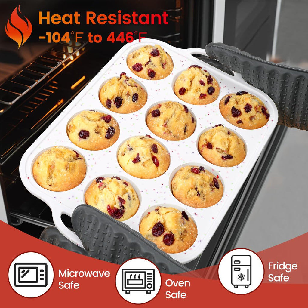 CAKETIME 12 Cups & 24 Cups Silicone Muffin Pan with Metal Frame, Regular & Mini Muffin Pan Set for Baking 2 Pack
