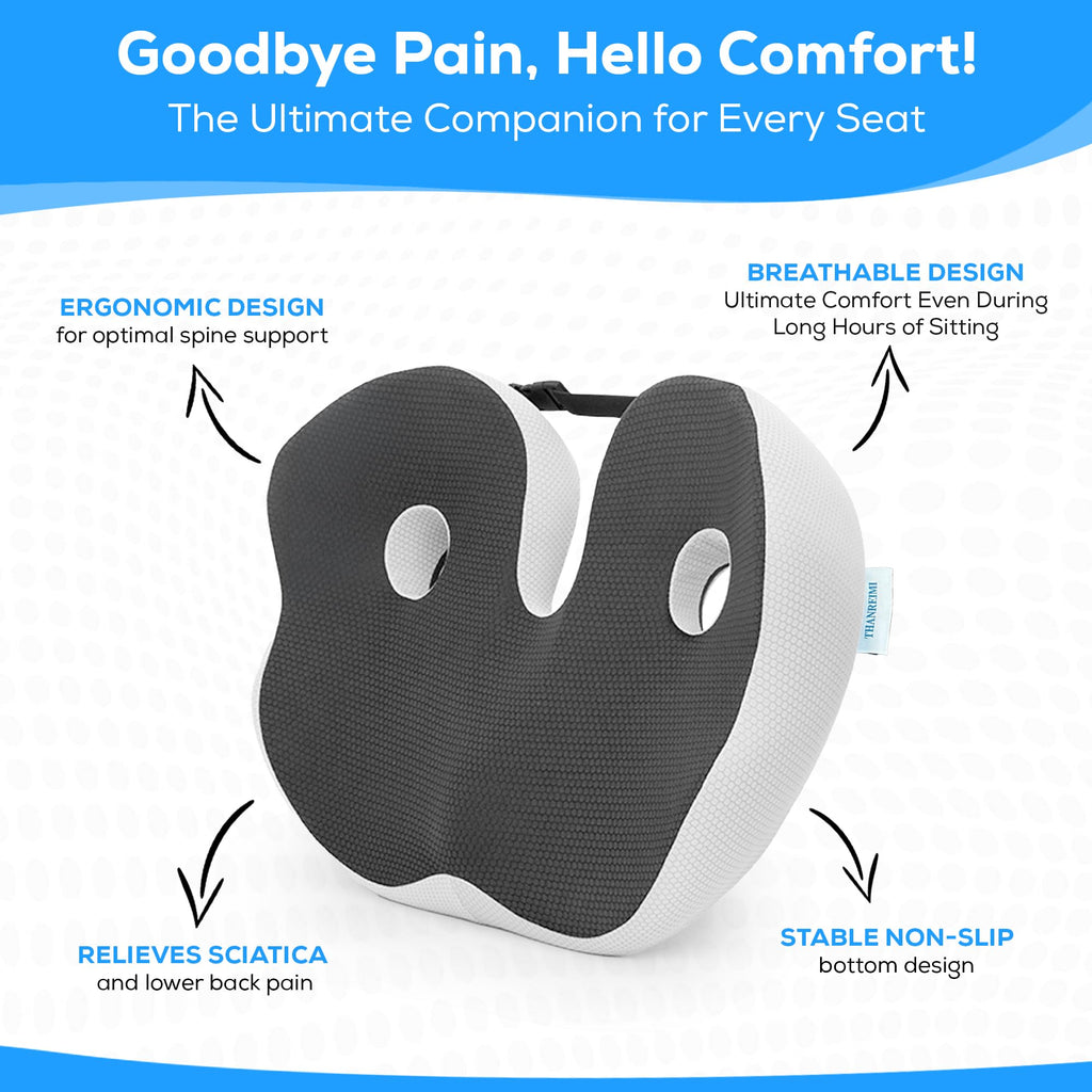 THANREIMI Memory Foam Outfany Ergoseat Cushion – Welnax Orthosoothe Seat Cushion, Libiyi, Hilipert Ergoseat – Coccyx Pain Relief Pillow for Car, Butt Cushion for Sitting, Comfort for Sedentary People