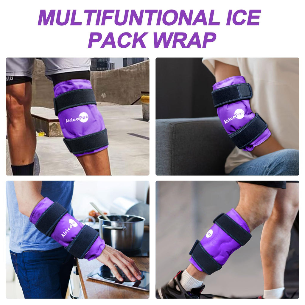 AiricePac Ice Pack for Knee Pain Relief, Reusable Gel Ice Wrap for Injuries, Swelling, Knee Replacement Surgery, Cold Compress Therapy for Arthritis, Meniscus Tear and ACL, Purple