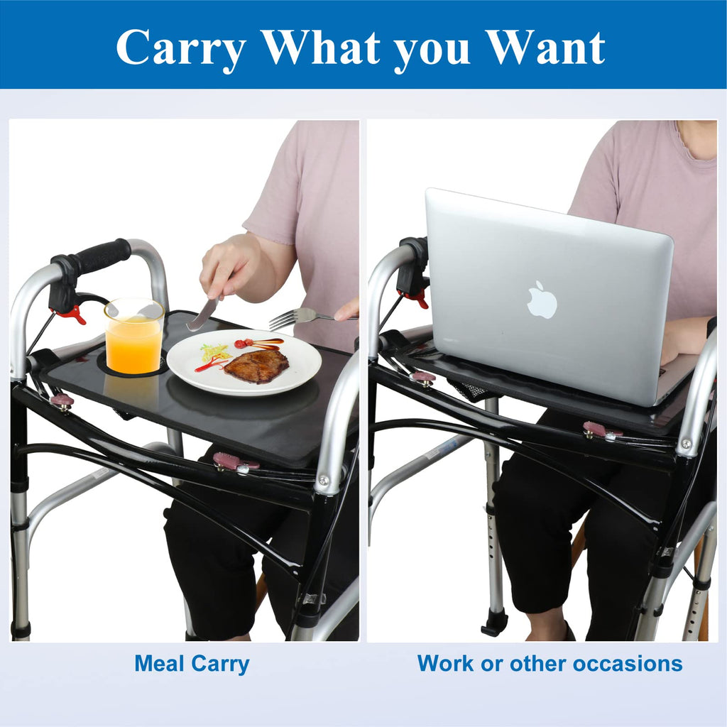 Dotday Walker Tray with Cup Holder, Universal Walker Tray Table for Standard Folding Walker, Mobility Walker Accessories Walker Table, Walker Tray, Medical Equipment for Senior-Black