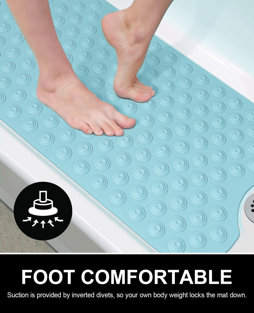 OTHWAY No Suction Cup Bath Mat: 39x16inch Extra Long Bathmat│Perfect for Refinished or Ordinary Bath Tubs│Made of Nature Rubber│a Blessing for The Elderly and Children (Lake Blue)