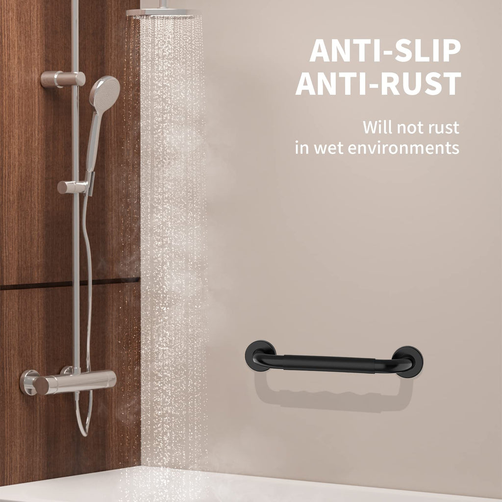 20 Inch Shower Grab Bar w/Anti Slip Rubber Grip, Munzong Black Stainless Steel Bathroom Grab Bar, Bathroom Balance Bar,Safety Handrail Support,Handicap Injury Elderly Senior Assist Bath Handle