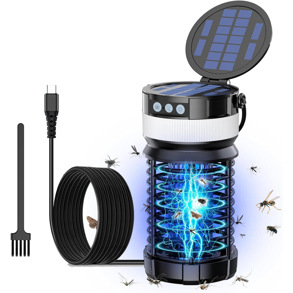 Solar Bug Zapper Outdoor,Cordless Rechargeable Mosquito Zapper, 4200V High Power,45000Hrs Working Life,IP66 Waterproof,Electric Fly Zapper Zapper for Outdoor Home Garden Patio Backyard