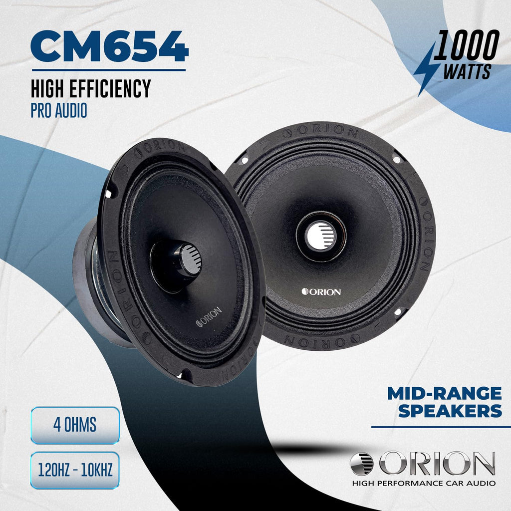 ORION Cobalt CM654 High Efficiency 6.5" Mid-Range Bullet Loudspeakers, 1000W Max Power, 250W RMS, 4 Ohm, 1.5" Voice Coil - Pro Car Audio Stereo, Midrange Speakers (Pair)