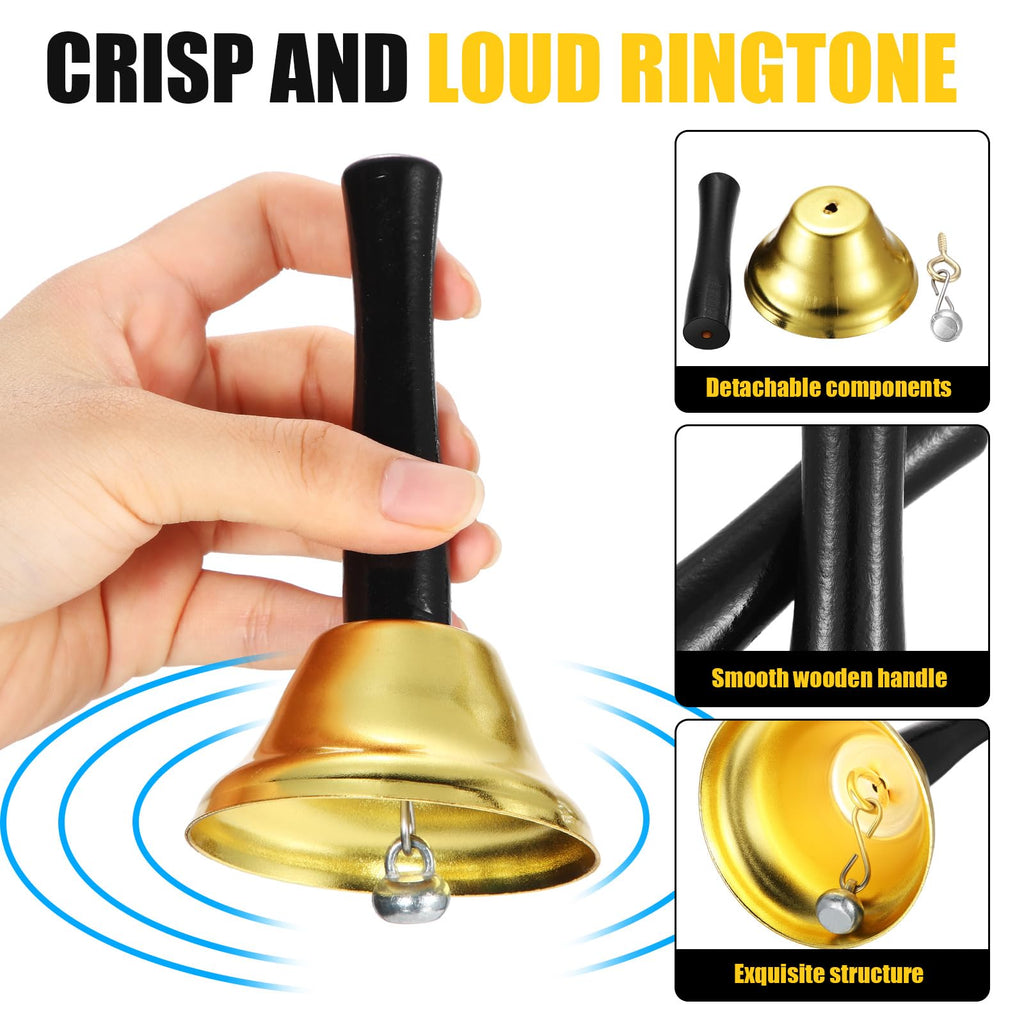Fumete 100 Pcs Metal Ringing Bells Wedding Bells Dinner Service Call Bell Steel Handbells with Wooden Handle for Wedding Decors Schools Musical Percussion The Sick Elderly Alert(Gold)