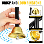 Fumete 100 Pcs Metal Ringing Bells Wedding Bells Dinner Service Call Bell Steel Handbells with Wooden Handle for Wedding Decors Schools Musical Percussion The Sick Elderly Alert(Gold)
