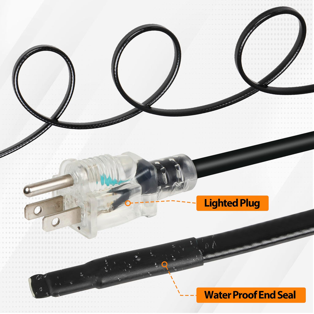 Eastrexon 50FT Roof Snow De-Icing Kit, Heat Tape for Roof and Gutters, Self-Regulating Heat Cable with LED Plug, 8W/FT 120V Roof Heat Tape for Ice Dam & Pipe Freeze Prevention
