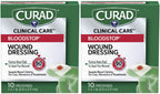Curad Bloodstop Hemostatic Gauze, Helps Stop Bleeding Quickly, 1" x 1", 10 Count (Pack of 2)