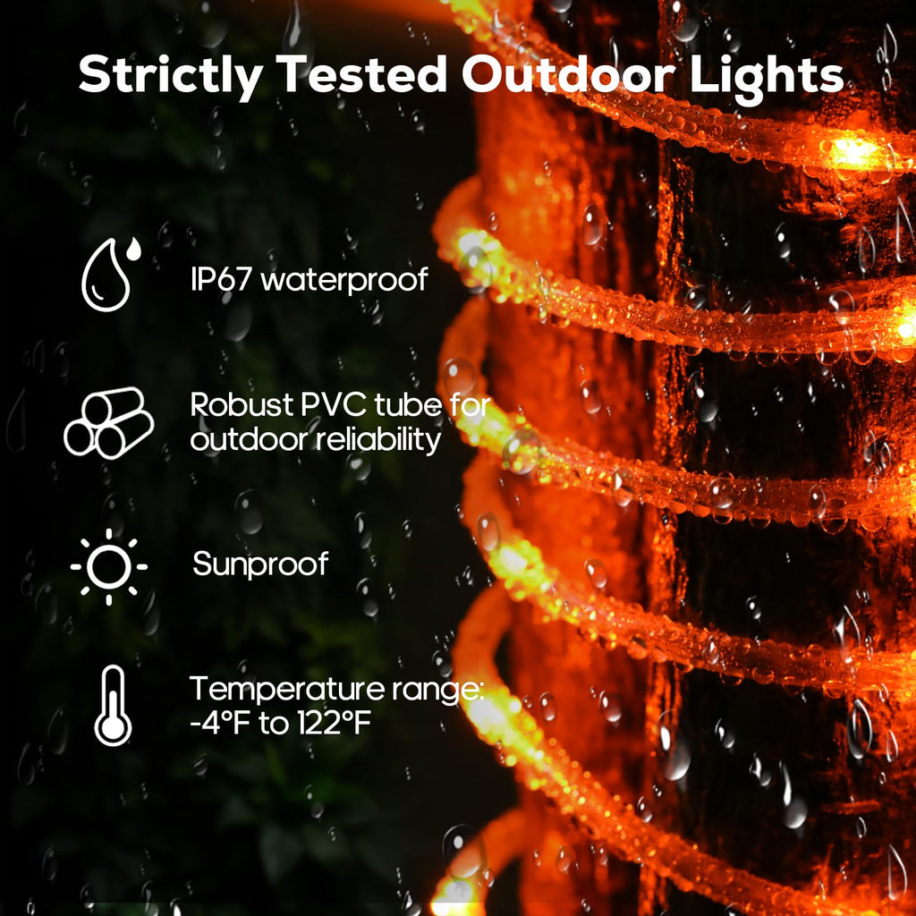 ICRGB Solar Halloween Lights, 66FT 200 LED Outdoor Solar Rope Lights, IP67 Waterproof Solar Lights, 8 Modes Christmas Lights, Solar String Lights for Outside, Halloween Tree Pathway Autumn Decorative