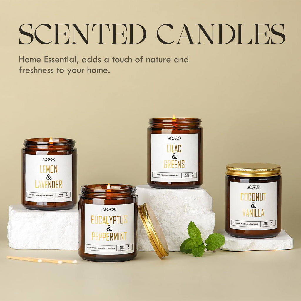 AOOVOO Eucalyptus Mint Candles - Peppermint Candles, 9oz Aromatherapy Candle, Stress Relief Candles, Peppermint Candles, Candles for Home Scented