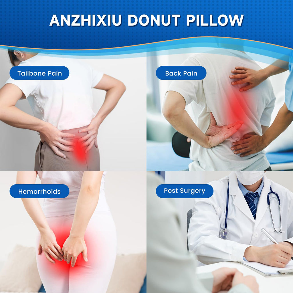 anzhixiu Proper Mid Hole Donut Pillow for Hemorrhoid Reduces Contact Area with Required Support- Hemorrhoid Pillow for Office, Car, Home Seat- Black/Gray