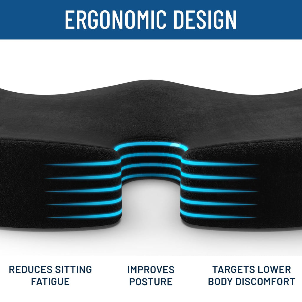 Everlasting Comfort Memory Foam Seat Cushions for Office Chairs - Sciatica & Tailbone Pain Relief Cushion - Car Seat & Office Chair Cushion - Ergonomic Office Desk Accessories for Comfort