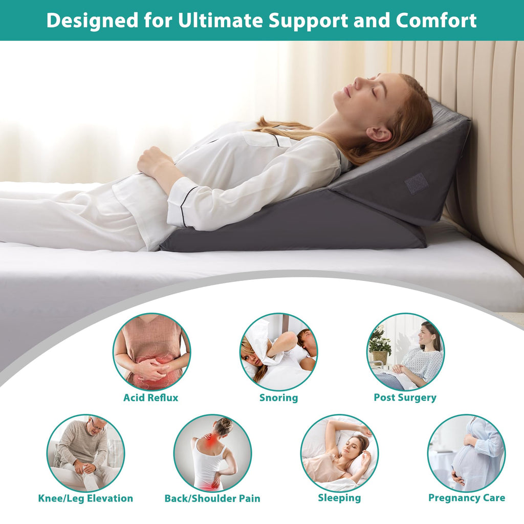 Bedluxe Wedge Pillow for Sleeping, Adjustable 9&12 Inch Foldable Bed Wedge Pillow Set, Orthopedic Memory Foam Triangle Pillows Wedge, 7-in-1 Elevated Pillows for Leg and Back Support, Velvet