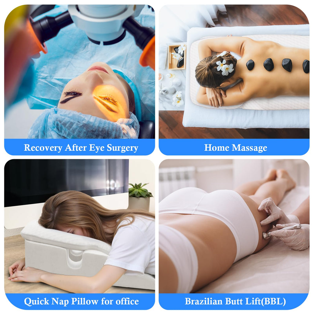 Novelledo Face Down Pillow,Face Down Pillow After Eye Surgery,BBL Pillow After Surgery Stomach Sleeping Pillow,Home Massage Pillows Faces Down with Shredded Memory Foam and Removable Cover