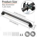 Rackickyer Shower Grab Bar, 2 Pack 24 Inch Gray Bathroom Grab Bar, 1.25" Diameter 304 Stainless Steel Anti-Slip Grab Bars for Bathtubs and Showers, Handicap Shower Grab Bar for Seniors Elderly