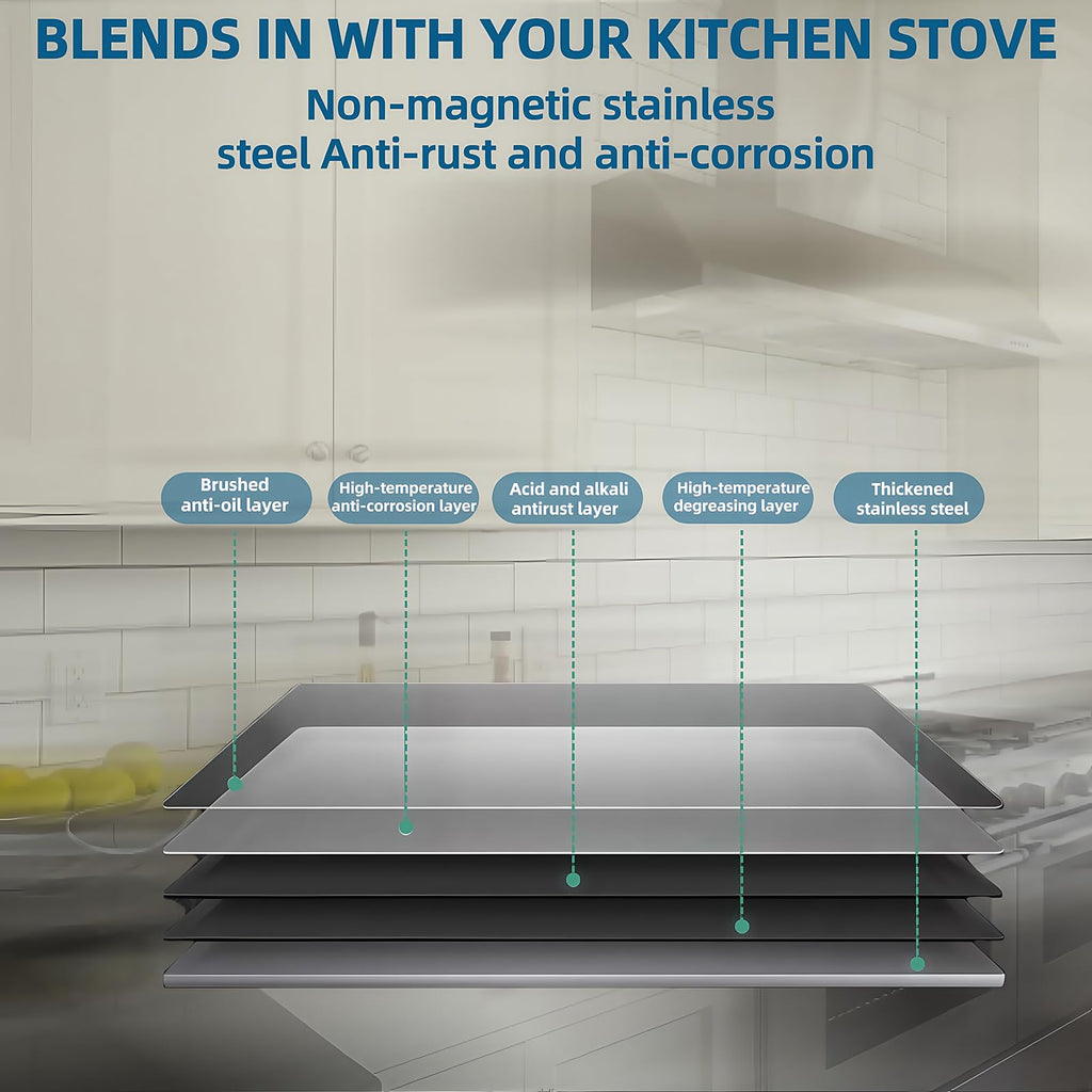 24 x 30-inch Reversible Stainless Steel Backsplash for Kitchen wall，Splatter Guard and Cooking Shield， Range Hood Accessories to Keep Kitchen Clean， Four Pre Drilled Holes for Easy Installation
