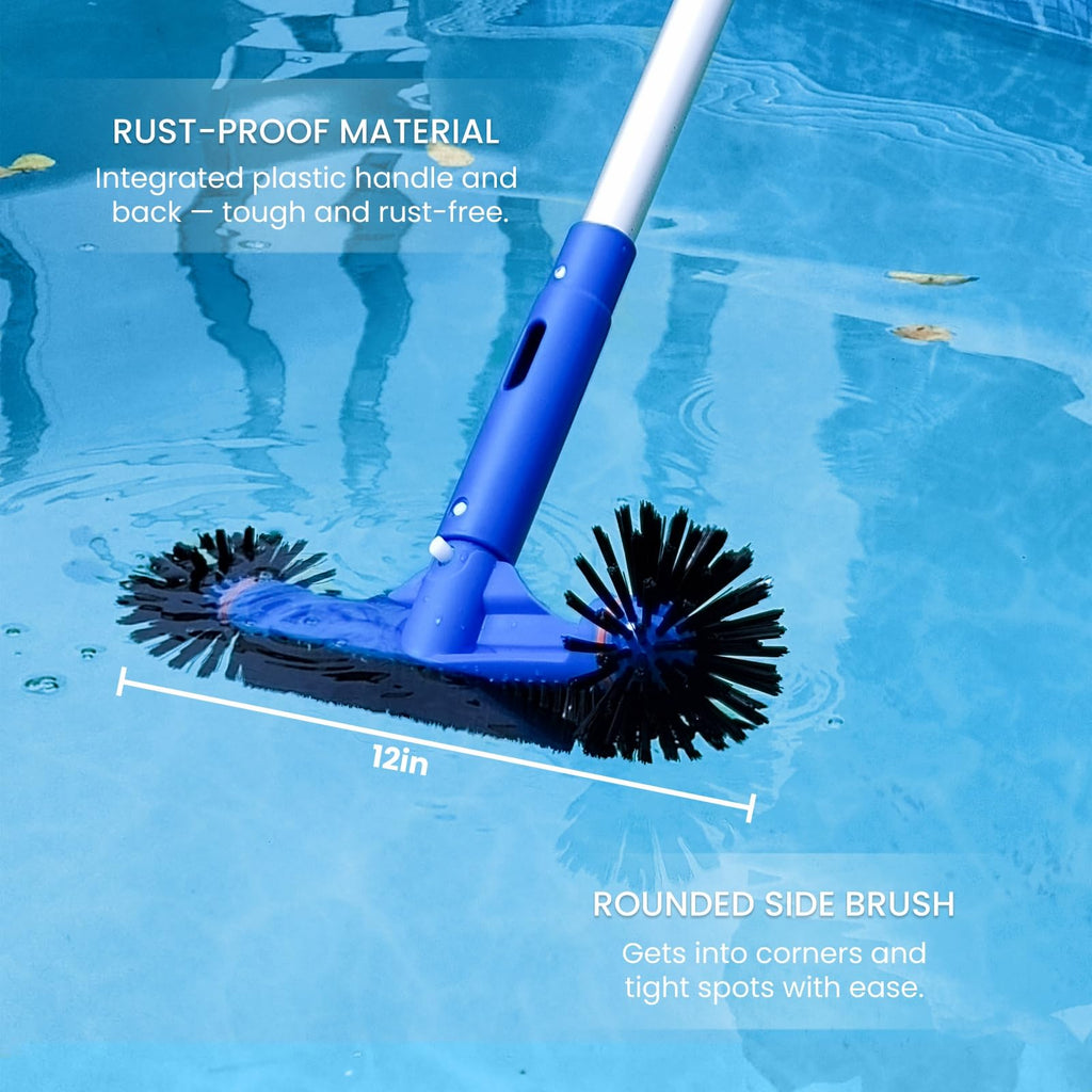 Poolvio Pool Cleaning Kit with Spa Jet Vacuum Cleaner, 8-Foot Pole, Leaf Rake Net & Round Brush for Inflatable and Above-Ground Pools
