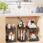 Simple Trending 3 Pack Under Sink Organizer, Pull-Out Cabinet Organizer Drawer, 2 Tier Multi-Purpose Slide Out Storage Shelf for Kitchen Bathroom, Black